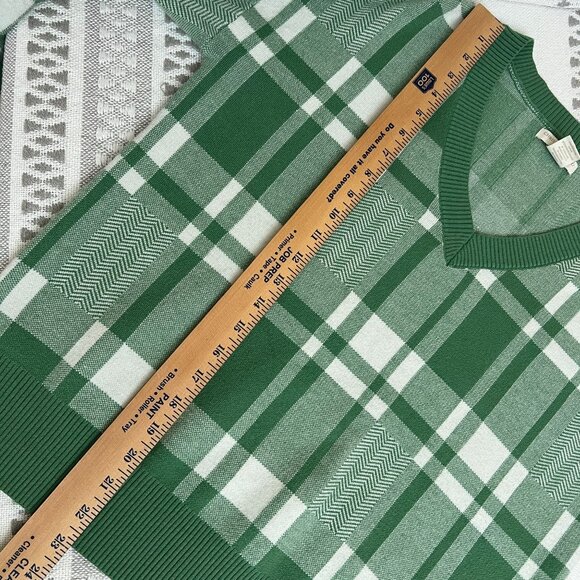 Christian Siriano Green White Plaid V-Neck Pullover Sweater Womens Large - Picture 9 of 9